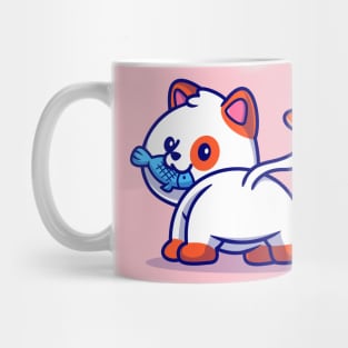 Cute Cat Eating Fish Cartoon Mug